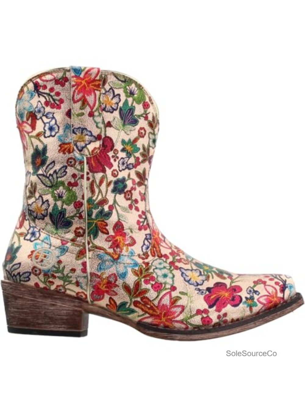 Roper Ingrid Floral Metallic Snip Toe Faux Leather Ankle Booties